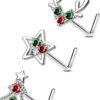 3Pcs Nose Studs, Shining Christmas 20G Nose Rings L Shaped Cute Deer Star Tree Silver Stainless Steel Nose Rings Studs Nose Piercing Jewelry for Women Men-7MM-2