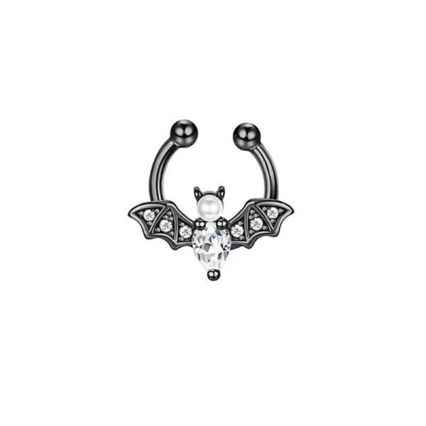 Bat Fake Septum Ring for Women Men CZ Non-Piercing Clip On Septum Rings 8mm Hoop Nose Rings 3