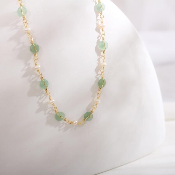 14K Gold Plated Natural Jade & Pearls Necklaces for Women, Natural Freshwater Pearls Jade Pendant Lucky Green Jewelry Chain for Women Lover