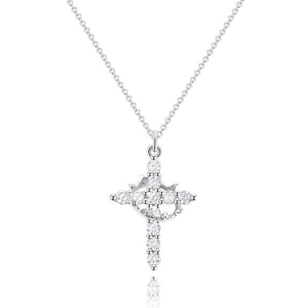 Upgraded Crown Cross Necklace for Women, 14K Gold Plated Crown Cross Pendant Necklace