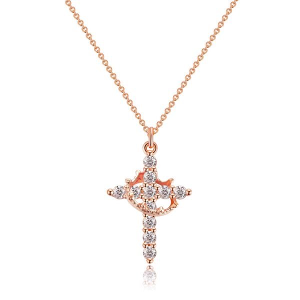 Upgraded Crown Cross Necklace for Women, 14K Gold Plated Crown Cross Pendant Necklace (3)