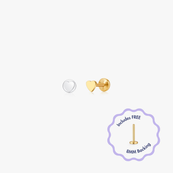 Mini Heart Titanium Flat Back Stud (Single)