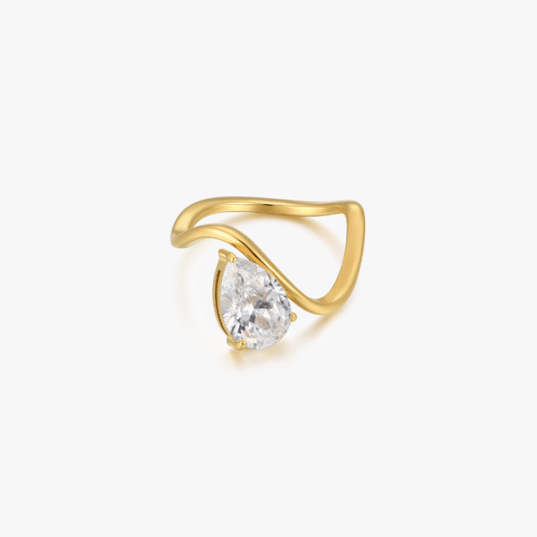 Wave Tear Drop Gem Ring